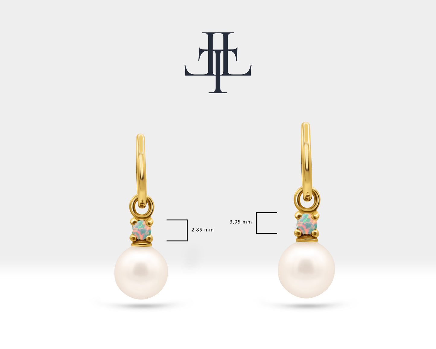 Yuvarlak Opal İnci Sallantılı Küpe, 14K Sarı-Beyaz-Kırmızı Altın | LE00083PO