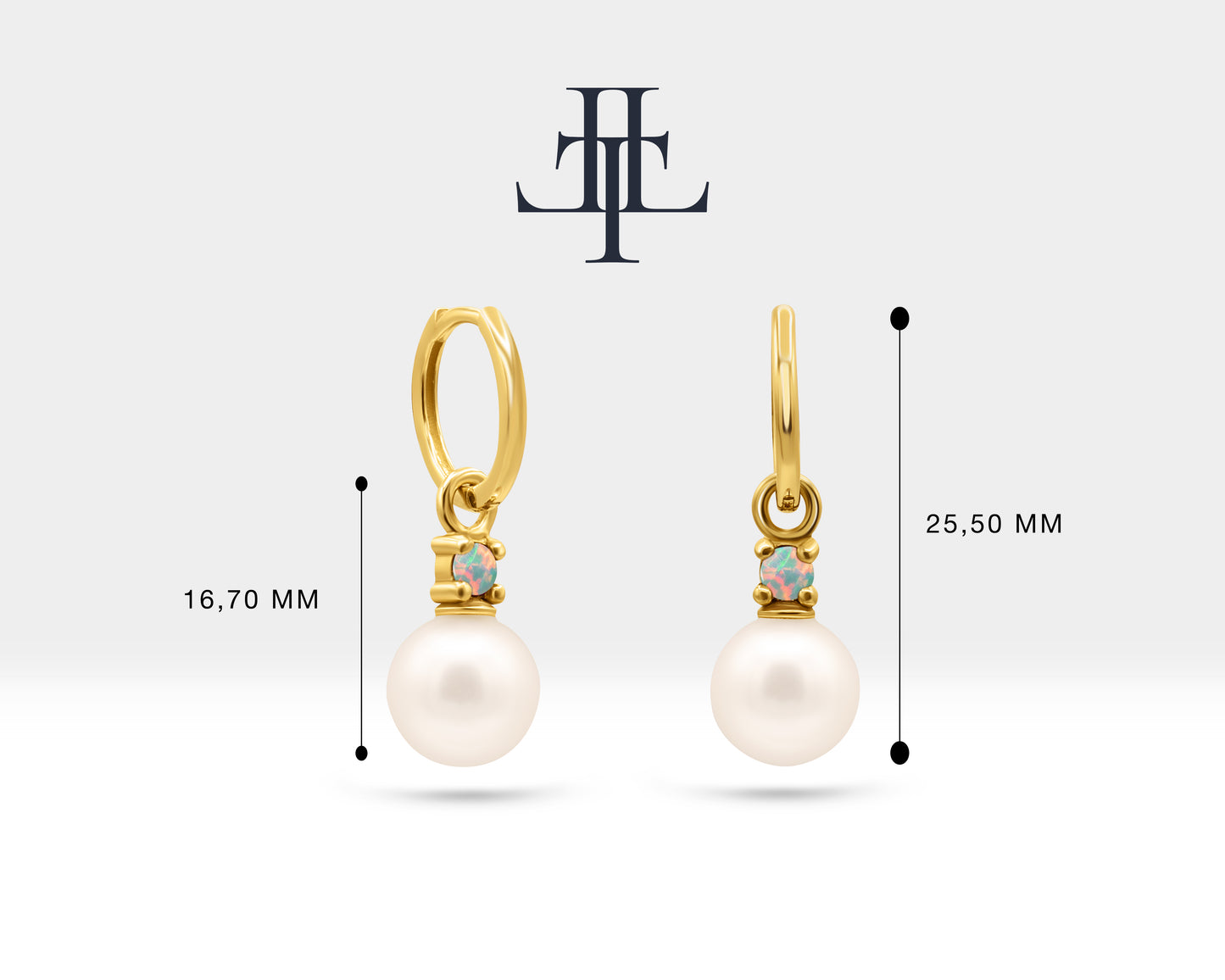 Yuvarlak Opal İnci Sallantılı Küpe, 14K Sarı-Beyaz-Kırmızı Altın | LE00083PO