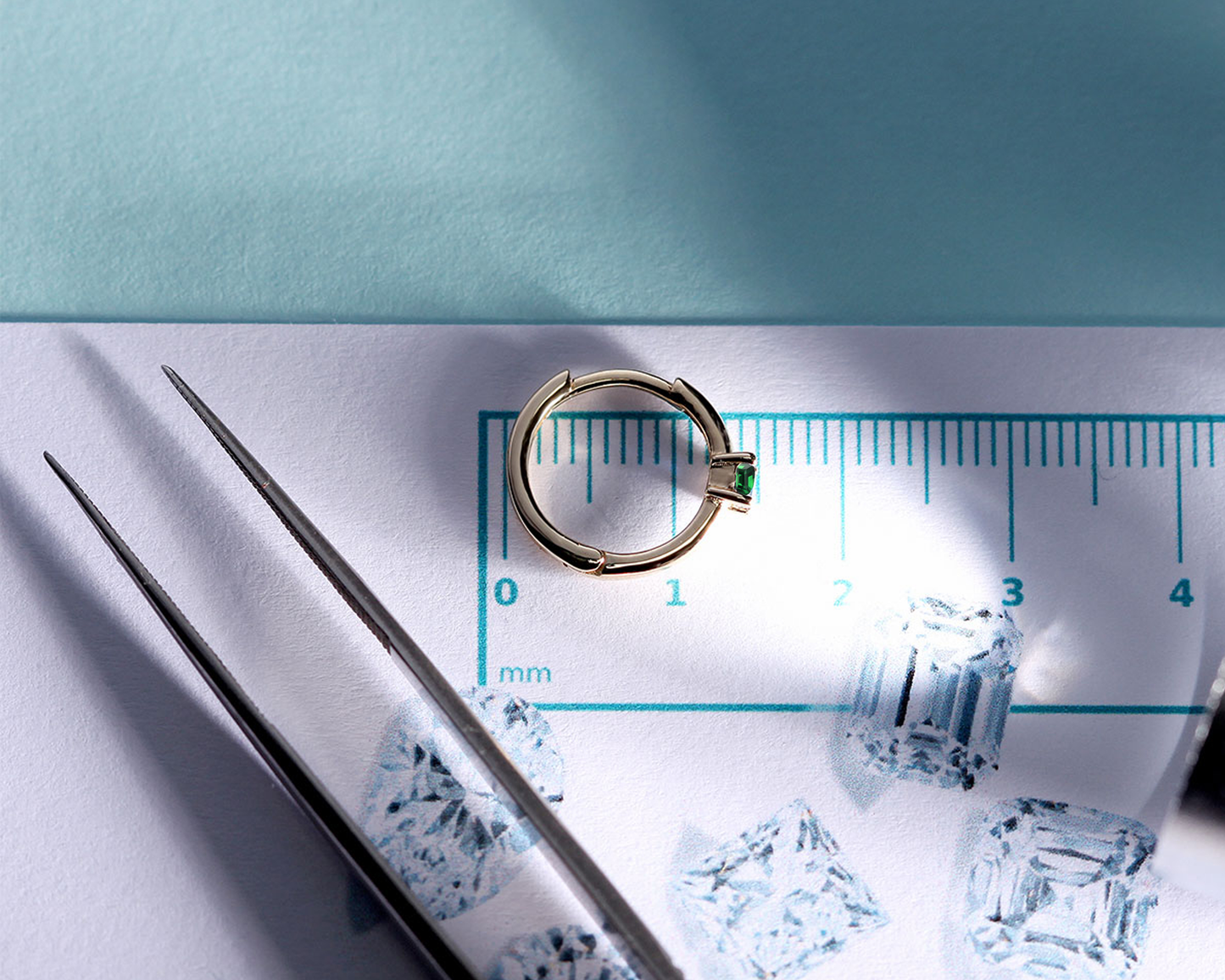 Prenses Zümrütlü Küpe, 12 MM , 14K Sarı-Beyaz-Kırmızı Altın | LE00024E