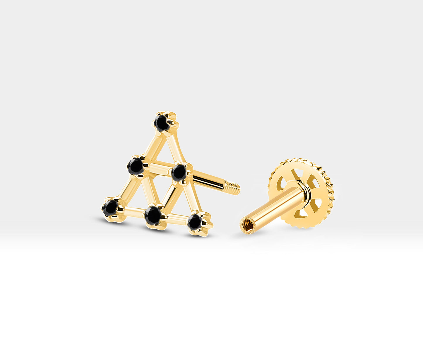 Piramit Siyah Pırlantalı Piercing, 8 MM , 1.2 MM, 14K Sarı-Beyaz-Kırmızı Altın | LP00003B