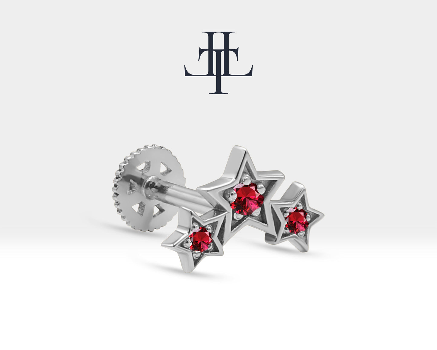 Üçlü Yıldız Yakut Piercing, 8 MM , 1.2 MM, 14K Sarı-Beyaz-Kırmızı Altın | LP00042R