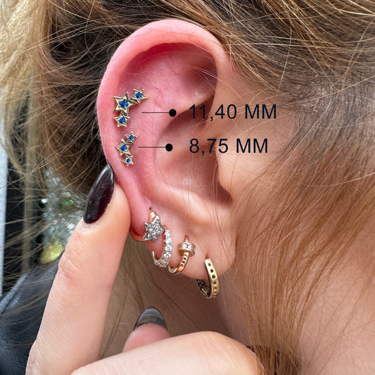 Üçlü Yıldız Safirli Piercing, 8 MM , 1.2 MM, 14K Sarı-Beyaz-Kırmızı Altın | LP00042S
