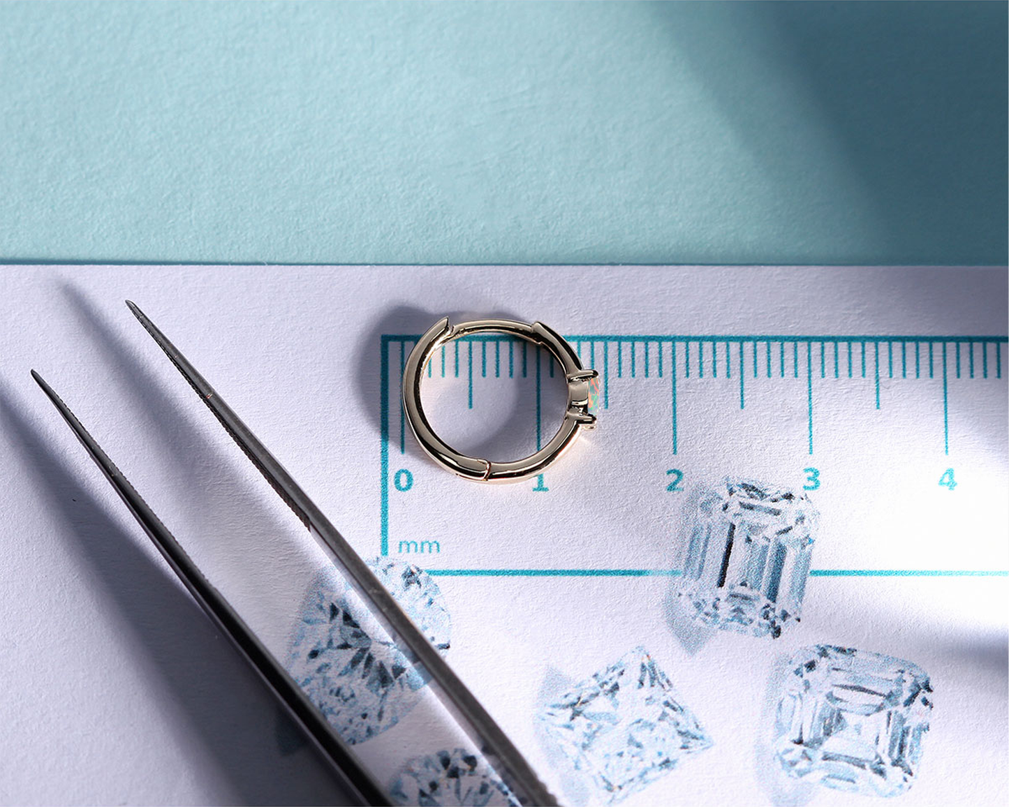 Damla Opal Küpe, 12 MM , 14K Sarı-Beyaz-Kırmızı Altın | LE00009O
