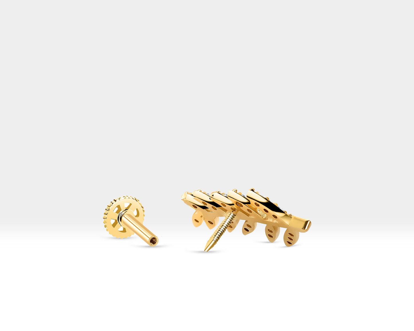 Yaprak Pırlanta Piercing, 8 MM , 1.2 MM, 14K Sarı-Beyaz-Kırmızı Altın | LP00031D
