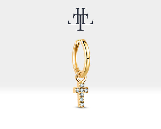 Pırlanta Haç Sallantılı Küpe, 13 MM , 14K Sarı-Beyaz-Kırmızı Altın | LE00034D