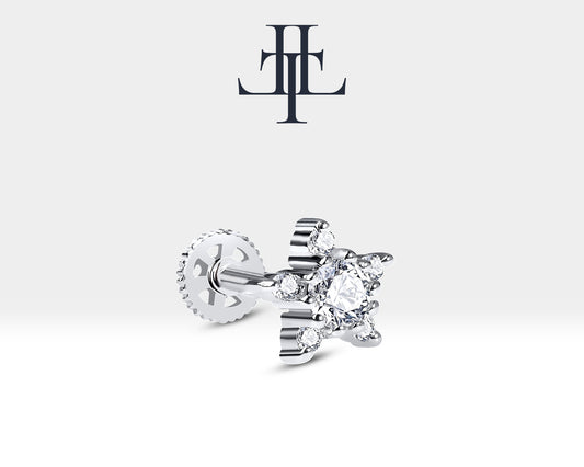 Pırlantadan Yıldız Piercing, 8 MM , 1.2 MM, 14K Sarı-Beyaz-Kırmızı Altın | LP00027D