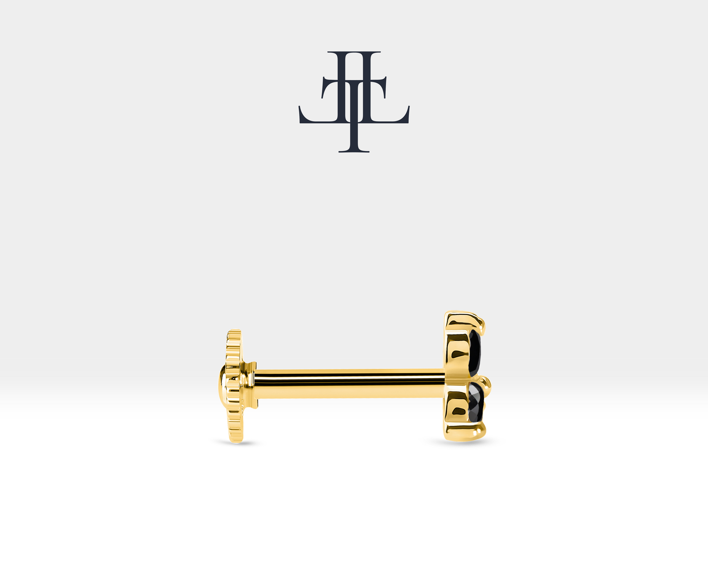 Üçlü Siyah Pırlanta Piercing, 8 MM , 1.2 MM, 14K Sarı-Beyaz-Kırmızı Altın | LP00021B