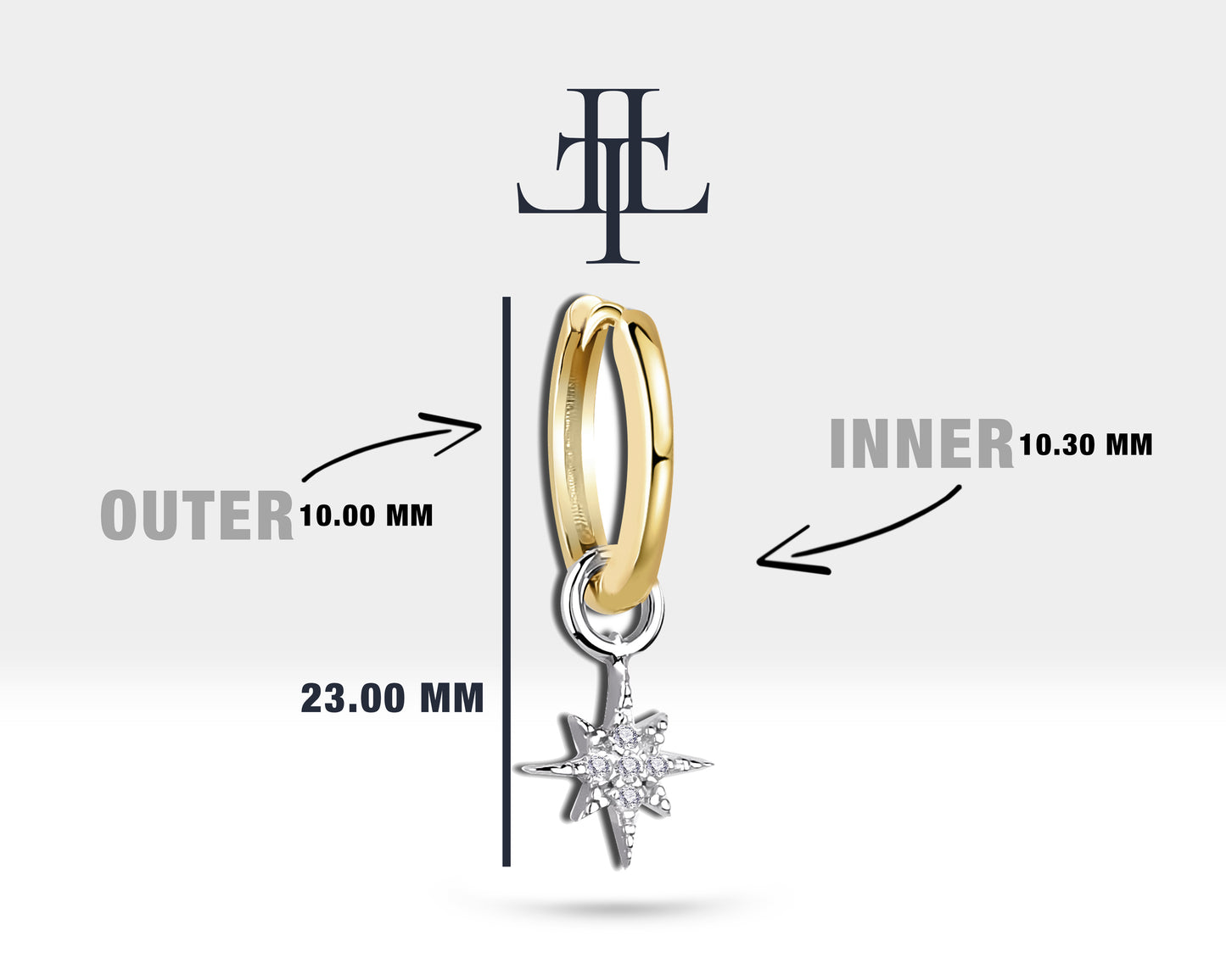 Pırlanta Kutup Yıldızı Sallantılı Küpe, 12 MM , 14K Sarı-Beyaz-Kırmızı Altın | LE00033D