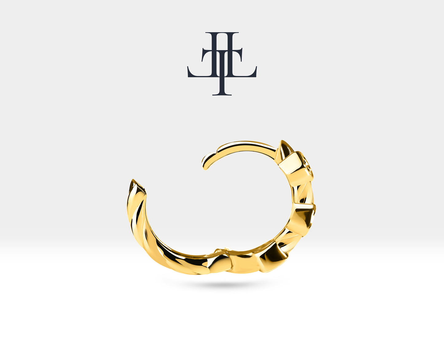 Pırlantalı Oval Motifli Küpe, 9.50 MM , 14K Sarı-Beyaz-Kırmızı Altın | LE00011D