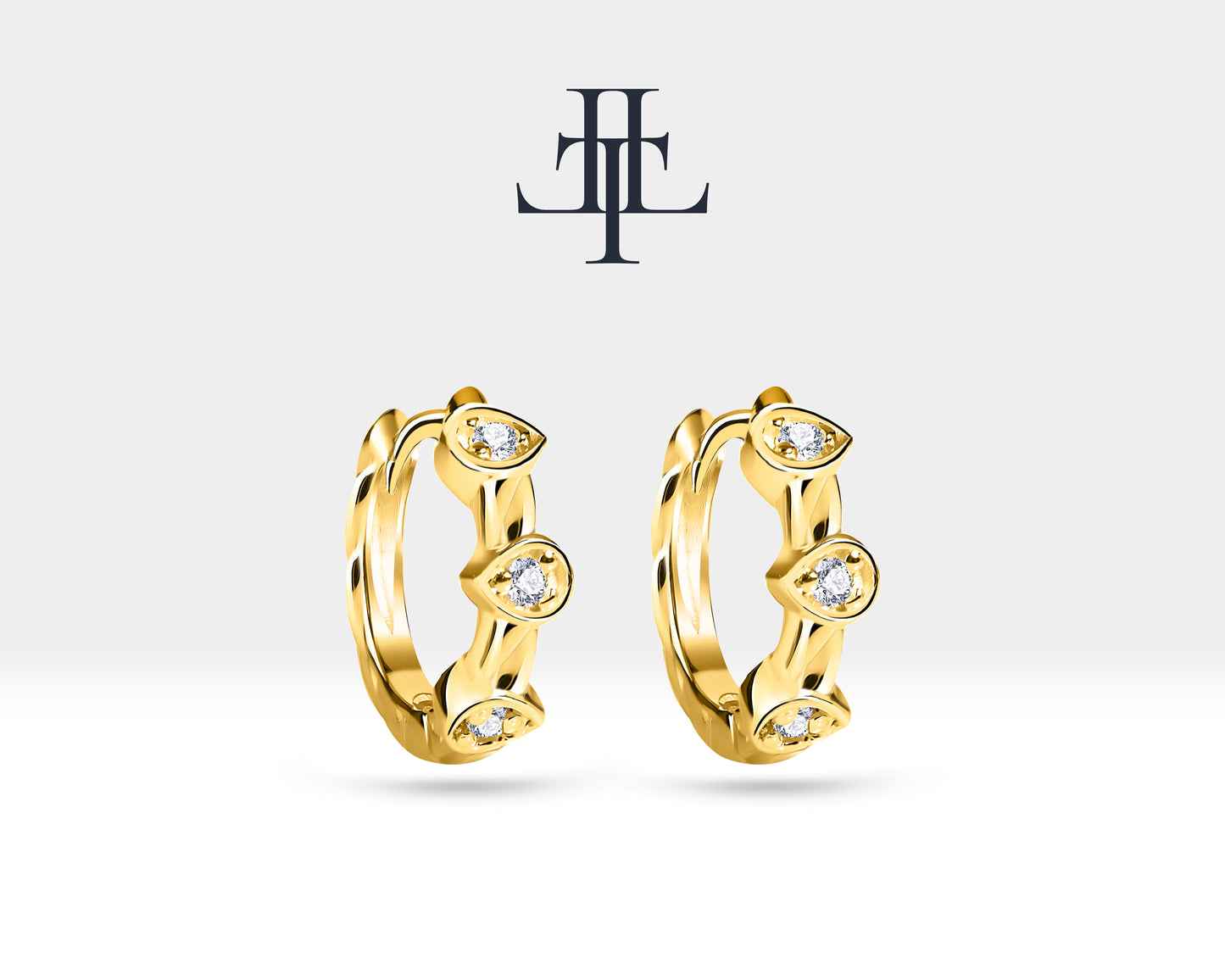 Pırlantalı Damla Motifli Küpe, 9.50 MM , 14K Sarı-Beyaz-Kırmızı Altın | LE00015D