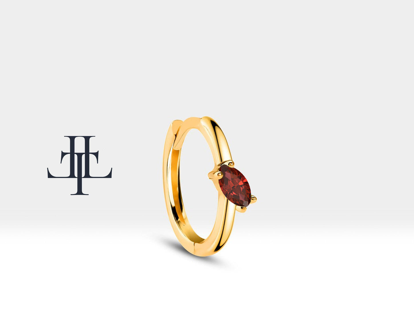 Çapraz Markiz Yakutlu Küpe, 12 MM , 14K Sarı-Beyaz-Kırmızı Altın | LE00025R