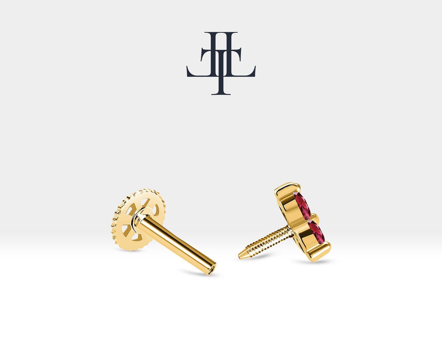 Üçlü Yakut Piercing, 8 MM , 1.2 MM, 14K Sarı-Beyaz-Kırmızı Altın | LP00021R