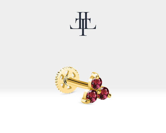 Üçlü Yakut Piercing, 8 MM , 1.2 MM, 14K Sarı-Beyaz-Kırmızı Altın | LP00021R