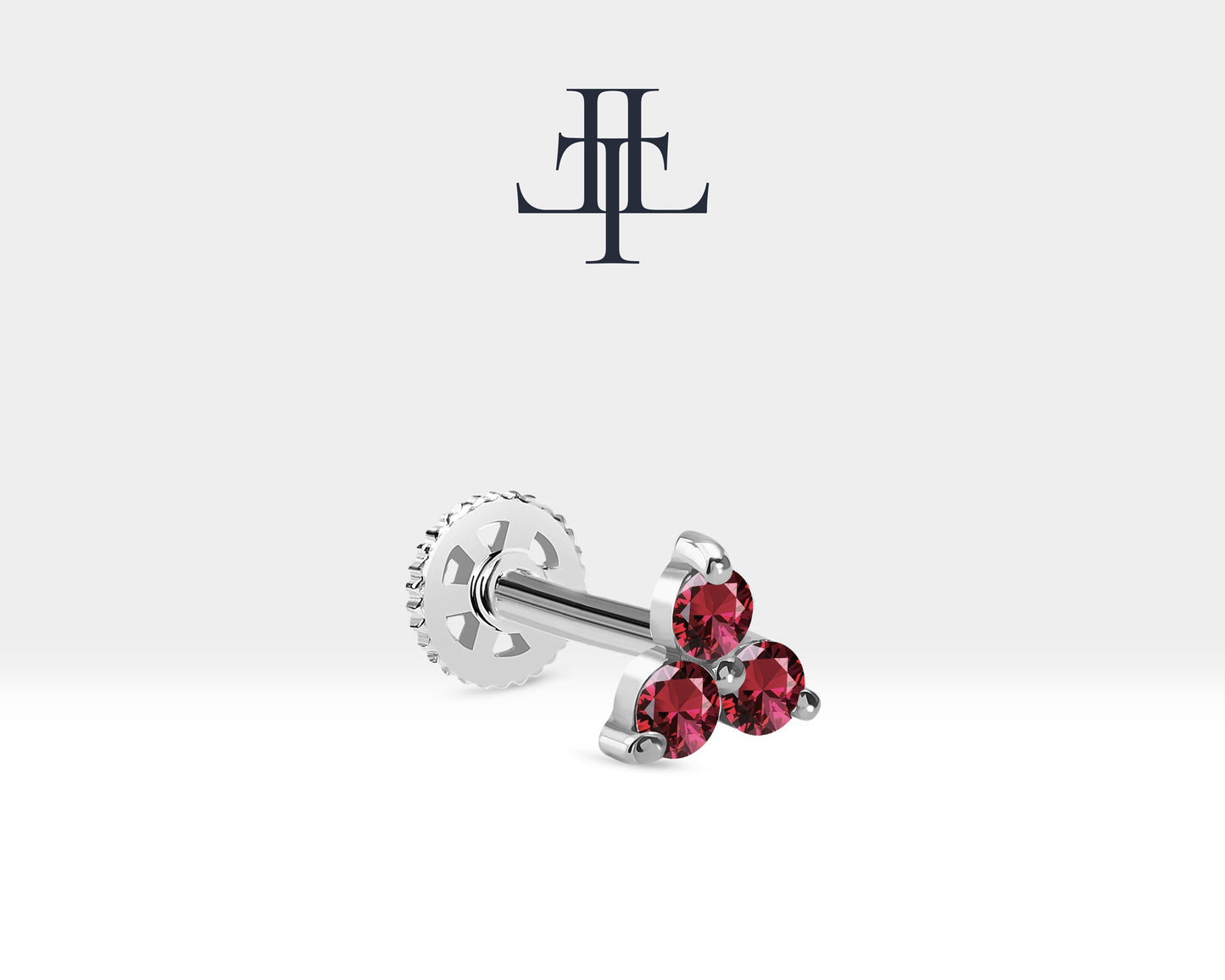 Üçlü Yakut Piercing, 8 MM , 1.2 MM, 14K Sarı-Beyaz-Kırmızı Altın | LP00021R