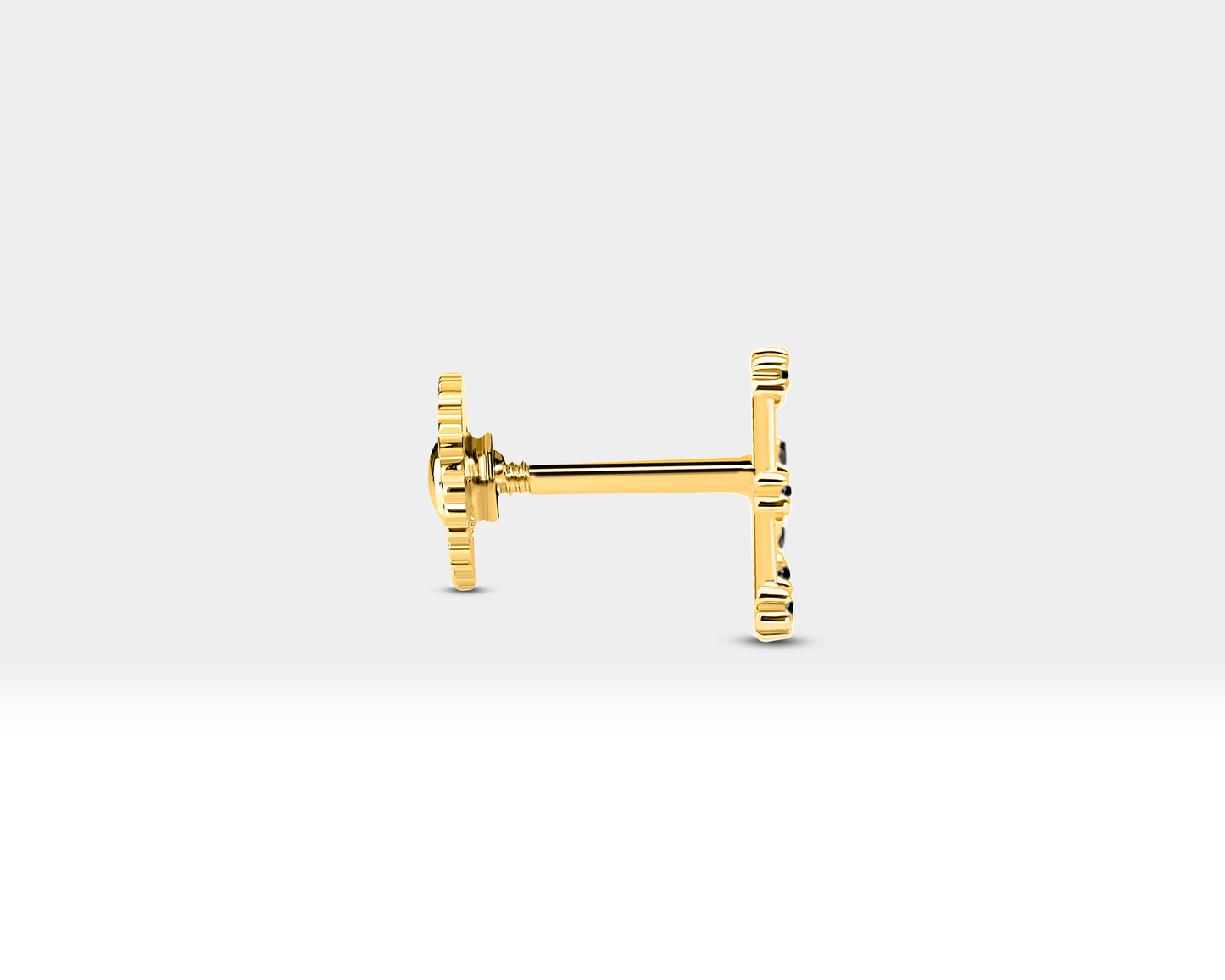 Piramit Siyah Pırlantalı Piercing, 8 MM , 1.2 MM, 14K Sarı-Beyaz-Kırmızı Altın | LP00003B