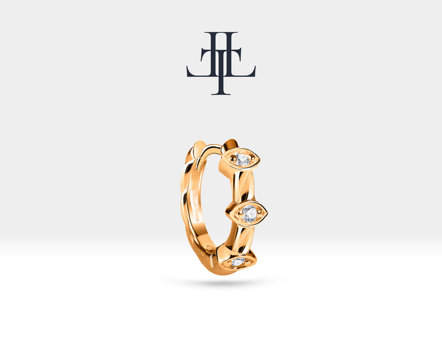 Pırlantalı Markiz Motifli Küpe, 9.50 MM , 14K Sarı-Beyaz-Kırmızı Altın | LE00013D