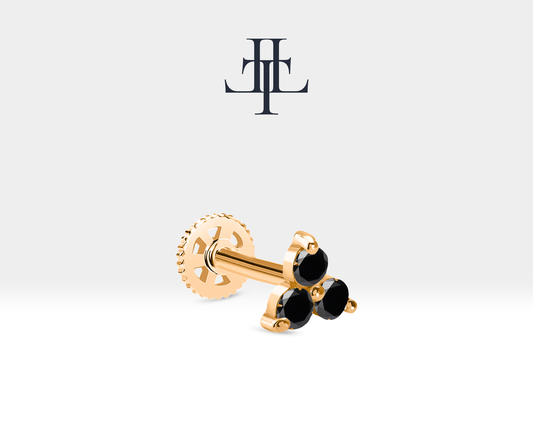 Üçlü Siyah Pırlanta Piercing, 8 MM , 1.2 MM, 14K Sarı-Beyaz-Kırmızı Altın | LP00021B