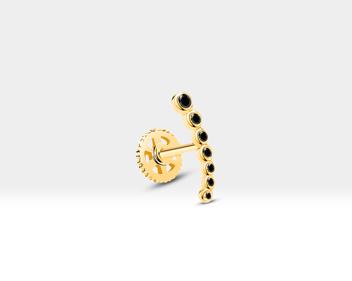 Süzme Siyah Pırlantalı Piercing, 8 MM , 1.2 MM, 14K Sarı-Beyaz-Kırmızı Altın | LP00005B