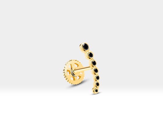 Süzme Siyah Pırlantalı Piercing, 8 MM , 1.2 MM, 14K Sarı-Beyaz-Kırmızı Altın | LP00005B