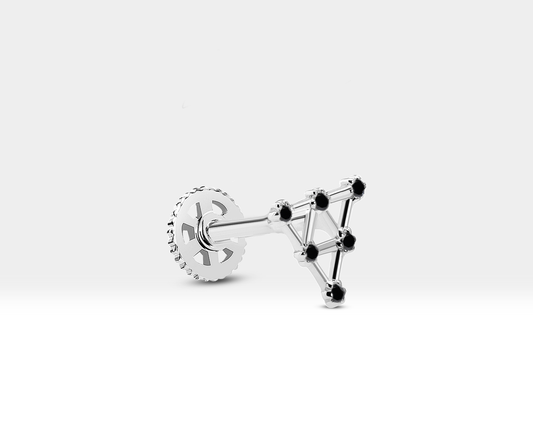 Piramit Siyah Pırlantalı Piercing, 8 MM , 1.2 MM, 14K Sarı-Beyaz-Kırmızı Altın | LP00003B