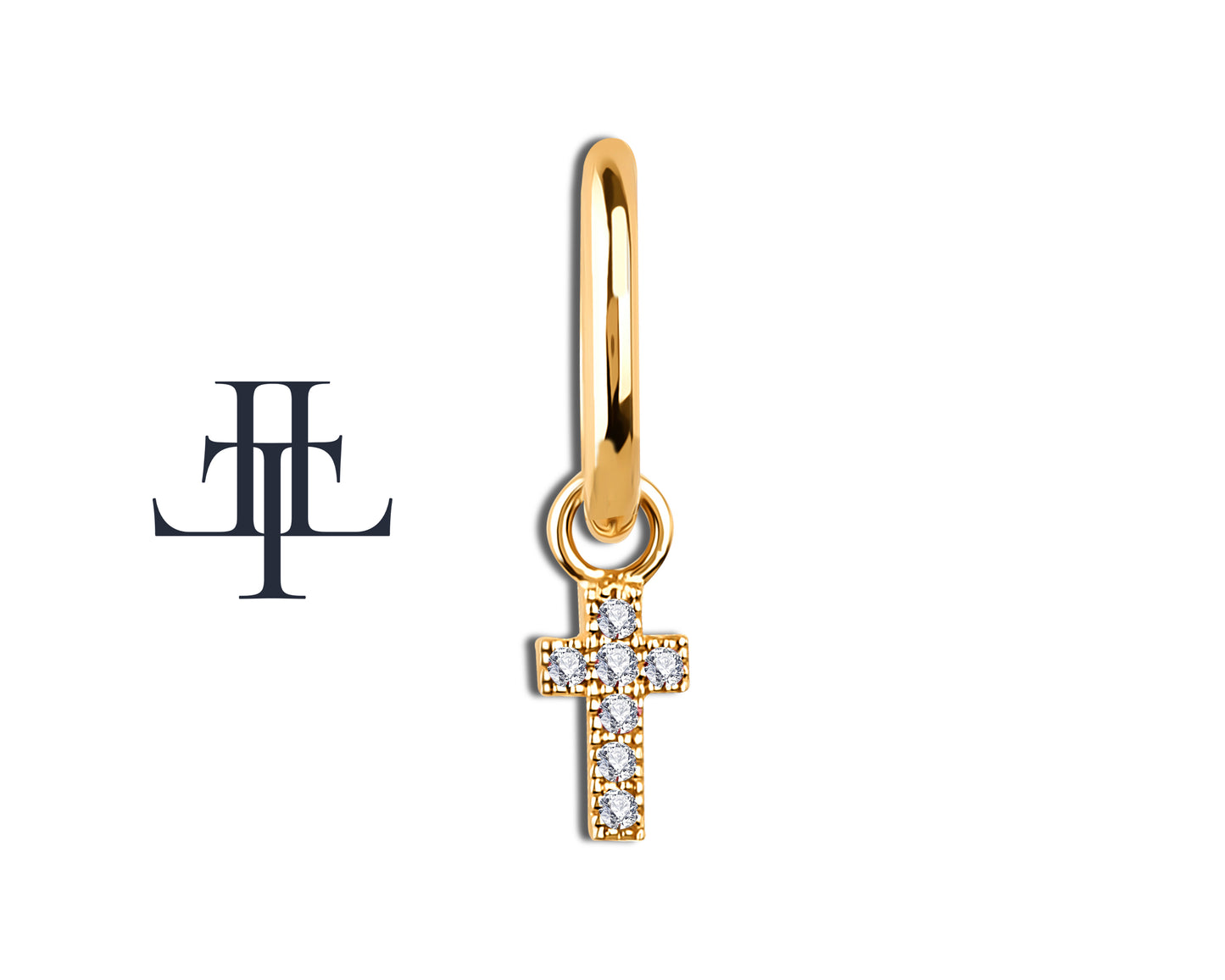 Pırlanta Haç Sallantılı Küpe, 13 MM , 14K Sarı-Beyaz-Kırmızı Altın | LE00034D