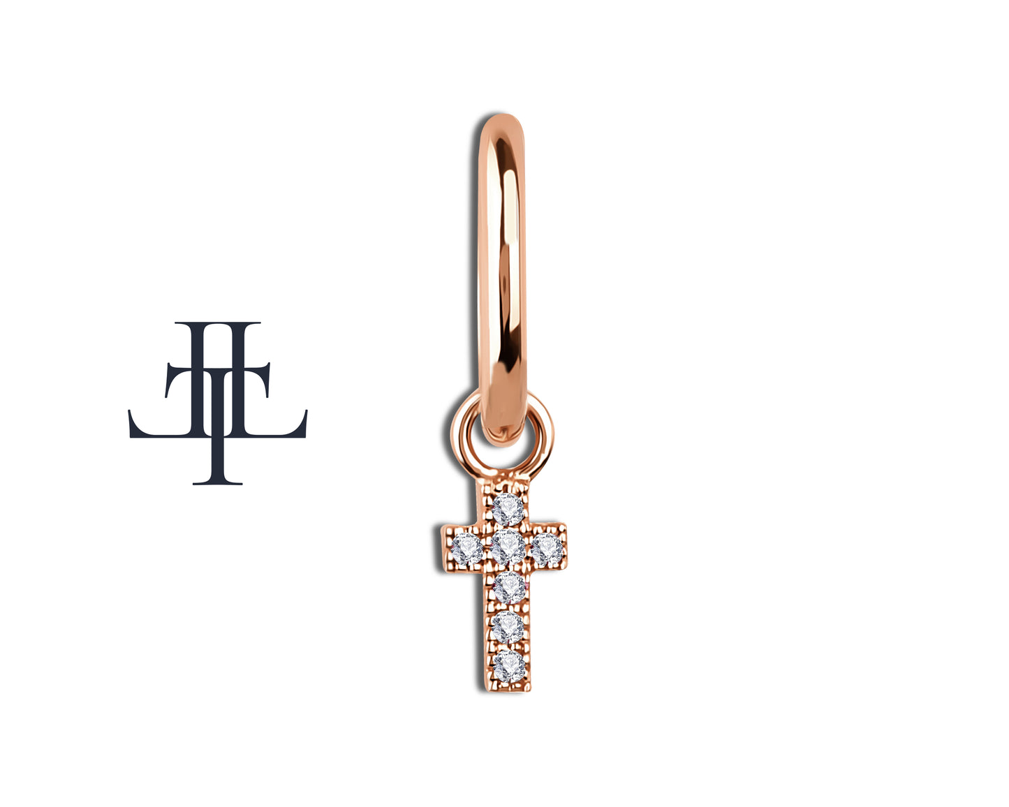 Pırlanta Haç Sallantılı Küpe, 13 MM , 14K Sarı-Beyaz-Kırmızı Altın | LE00034D