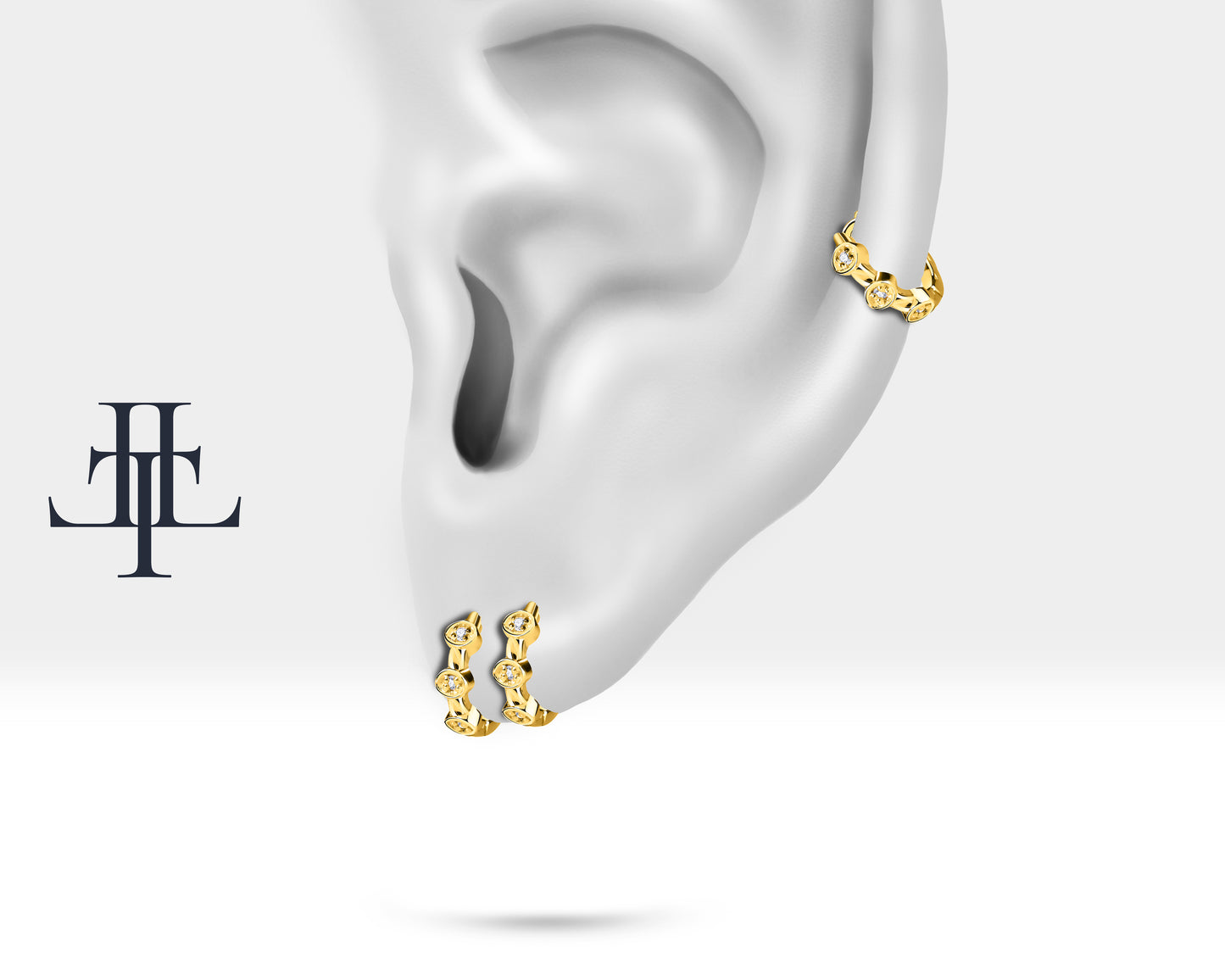 Pırlantalı Oval Motifli Küpe, 9.50 MM , 14K Sarı-Beyaz-Kırmızı Altın | LE00011D