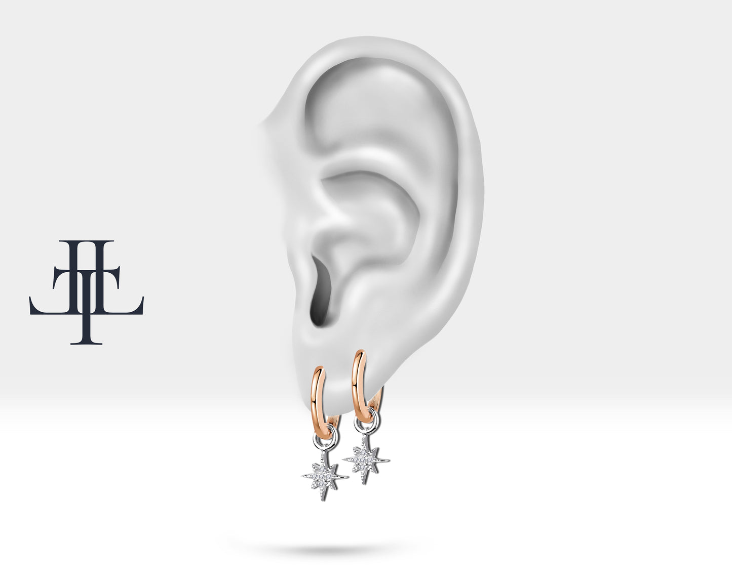 Pırlanta Kutup Yıldızı Sallantılı Küpe, 12 MM , 14K Sarı-Beyaz-Kırmızı Altın | LE00033D
