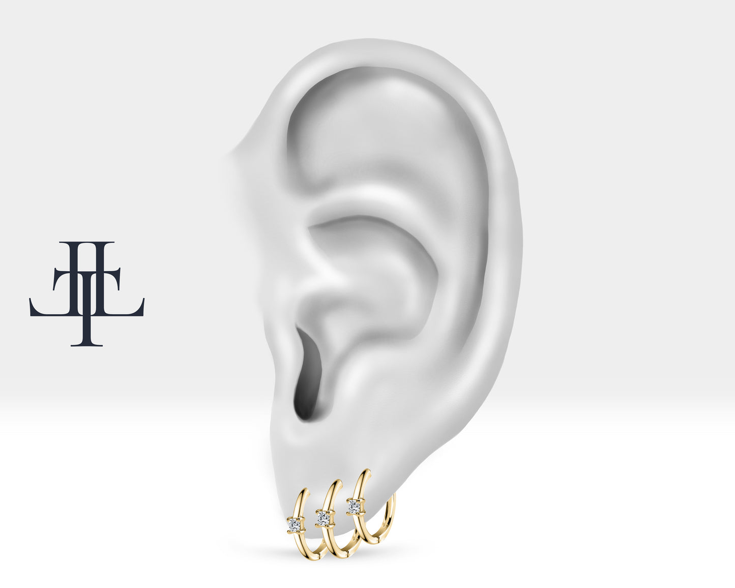 Prenses Pırlantalı Küpe, 12 MM , 14K Sarı-Beyaz-Kırmızı Altın | LE00024D