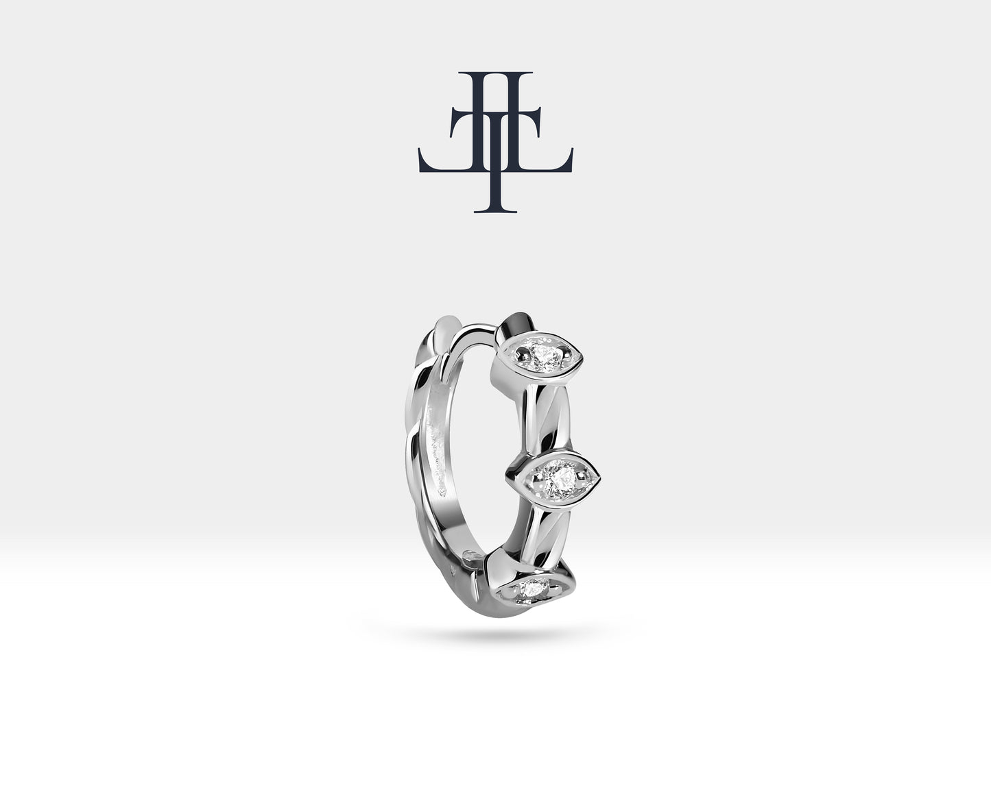 Pırlantalı Markiz Motifli Küpe, 9.50 MM , 14K Sarı-Beyaz-Kırmızı Altın | LE00013D