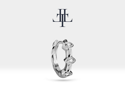Pırlantalı Markiz Motifli Küpe, 9.50 MM , 14K Sarı-Beyaz-Kırmızı Altın | LE00013D
