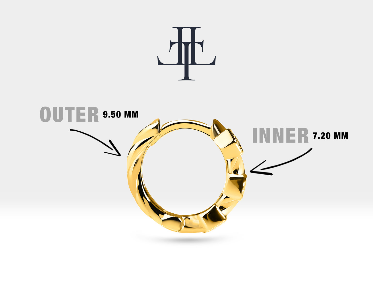 Pırlantalı Oval Motifli Küpe, 9.50 MM , 14K Sarı-Beyaz-Kırmızı Altın | LE00011D