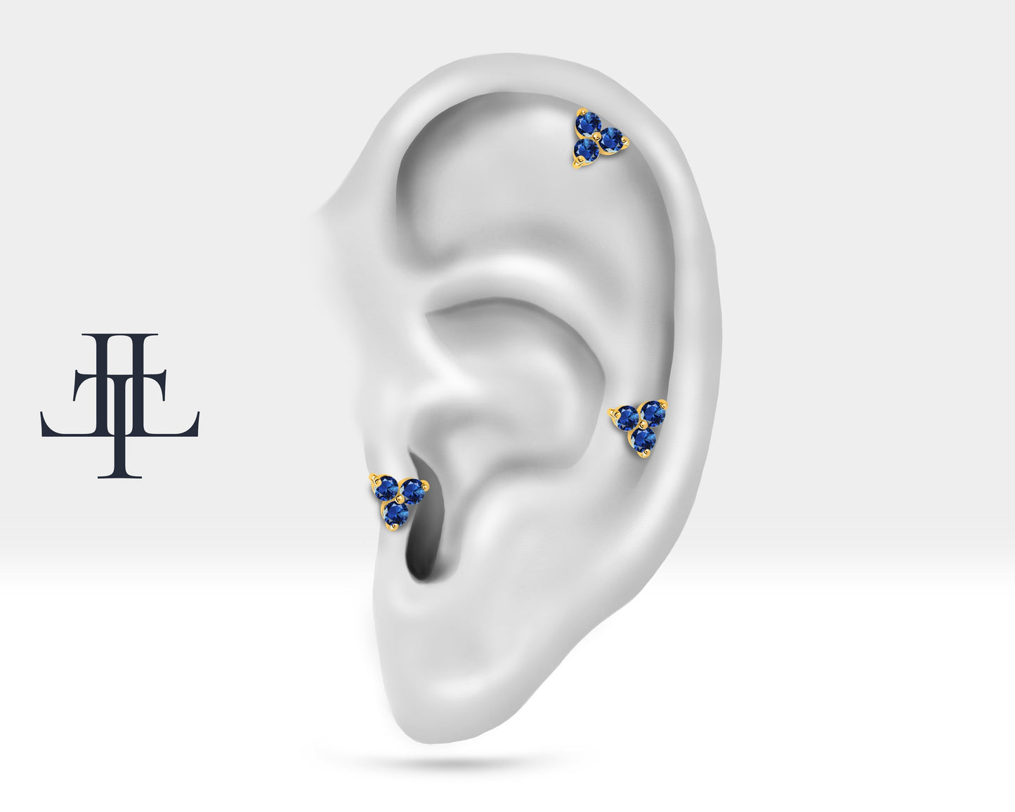 Üçlü Safir Piercing, 8 MM , 1.2 MM, 14K Sarı-Beyaz-Kırmızı Altın | LP00021S