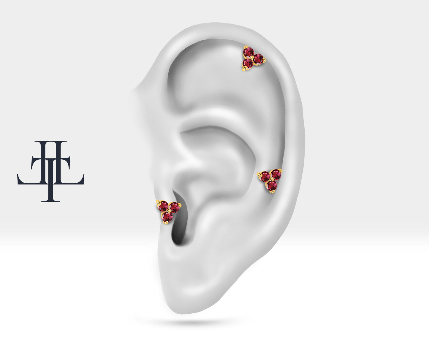 Üçlü Yakut Piercing, 8 MM , 1.2 MM, 14K Sarı-Beyaz-Kırmızı Altın | LP00021R