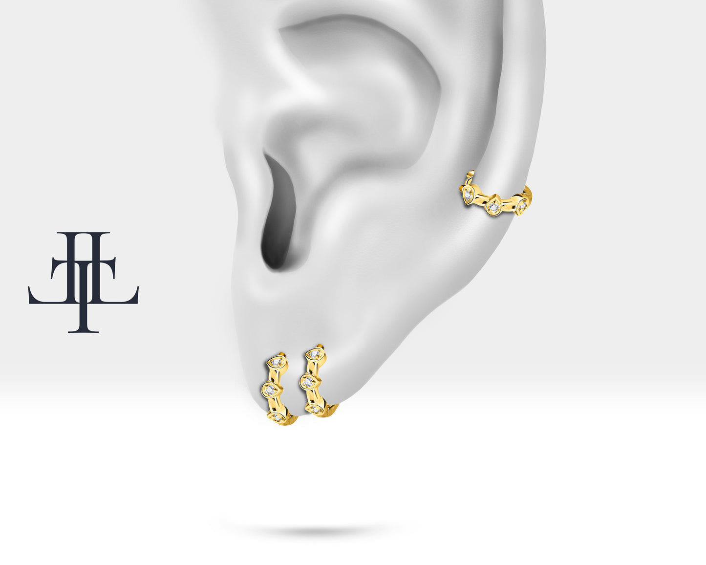 Pırlantalı Damla Motifli Küpe, 9.50 MM , 14K Sarı-Beyaz-Kırmızı Altın | LE00015D
