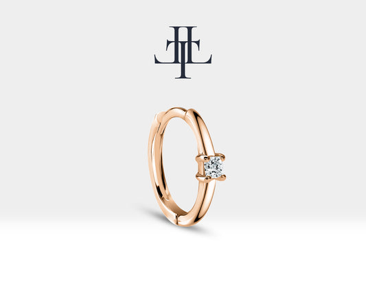 Prenses Pırlantalı Küpe, 12 MM , 14K Sarı-Beyaz-Kırmızı Altın | LE00024D