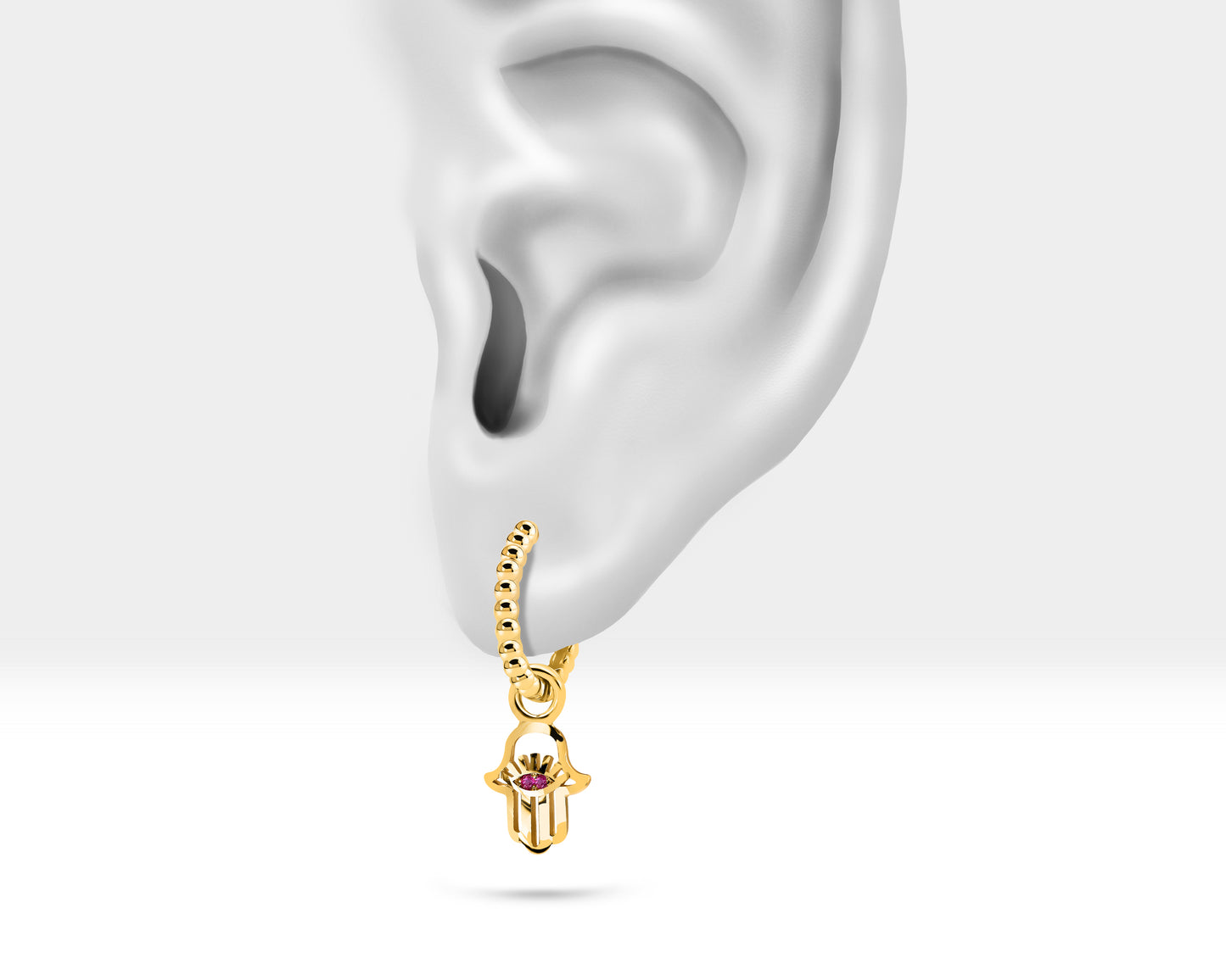 Yakut Fatıma'nın Eli Sallantılı Küpe, 12 MM , 14K Sarı-Beyaz-Kırmızı Altın | LE00043R