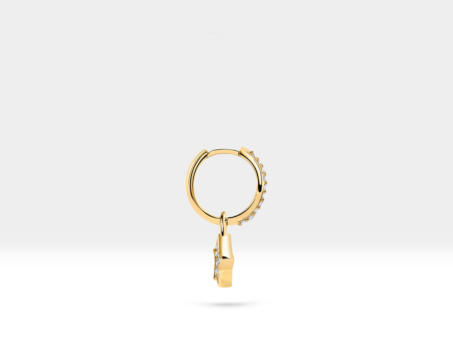 Çift Taraflı Yıldız Sallantılı Küpe, 13 MM , 14K Sarı-Beyaz-Kırmızı Altın | LE00060DS