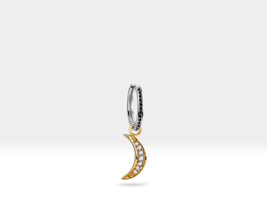 Pırlanta Hilal Sallantılı Küpe, 12 MM , 14K Sarı-Beyaz-Kırmızı Altın | LE00039DB