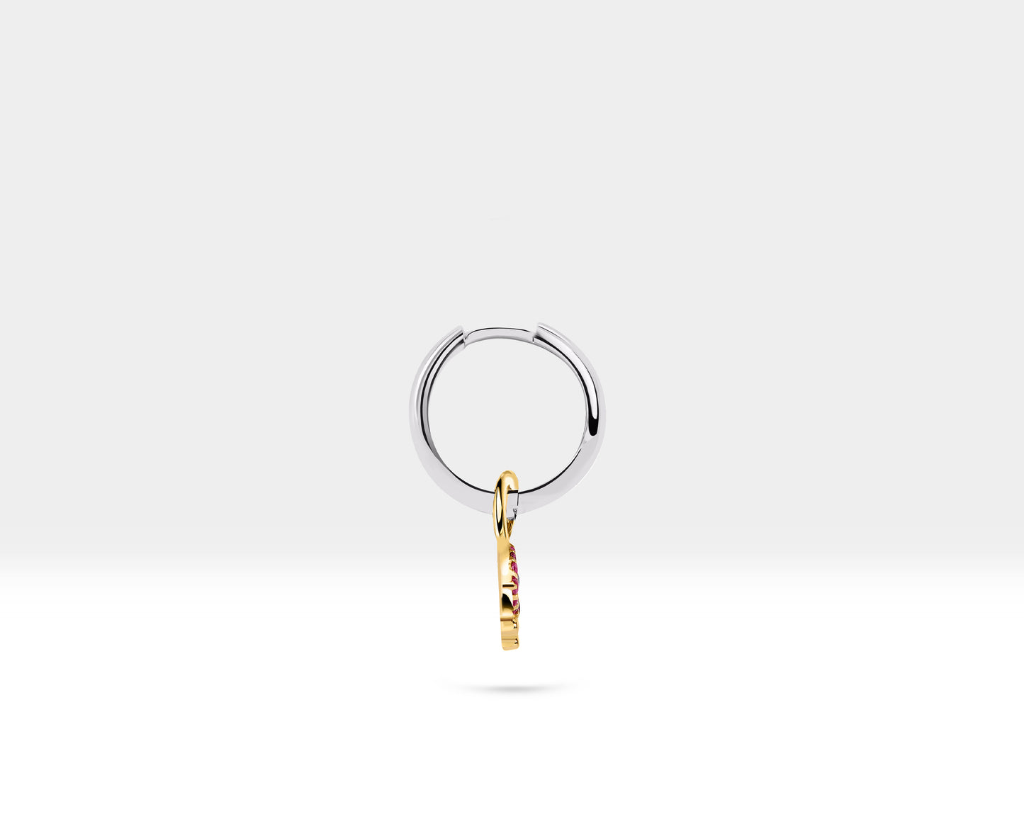 Yakut Göz Sallantılı Küpe, 12 MM , 14K Sarı-Beyaz-Kırmızı Altın | LE00069RS