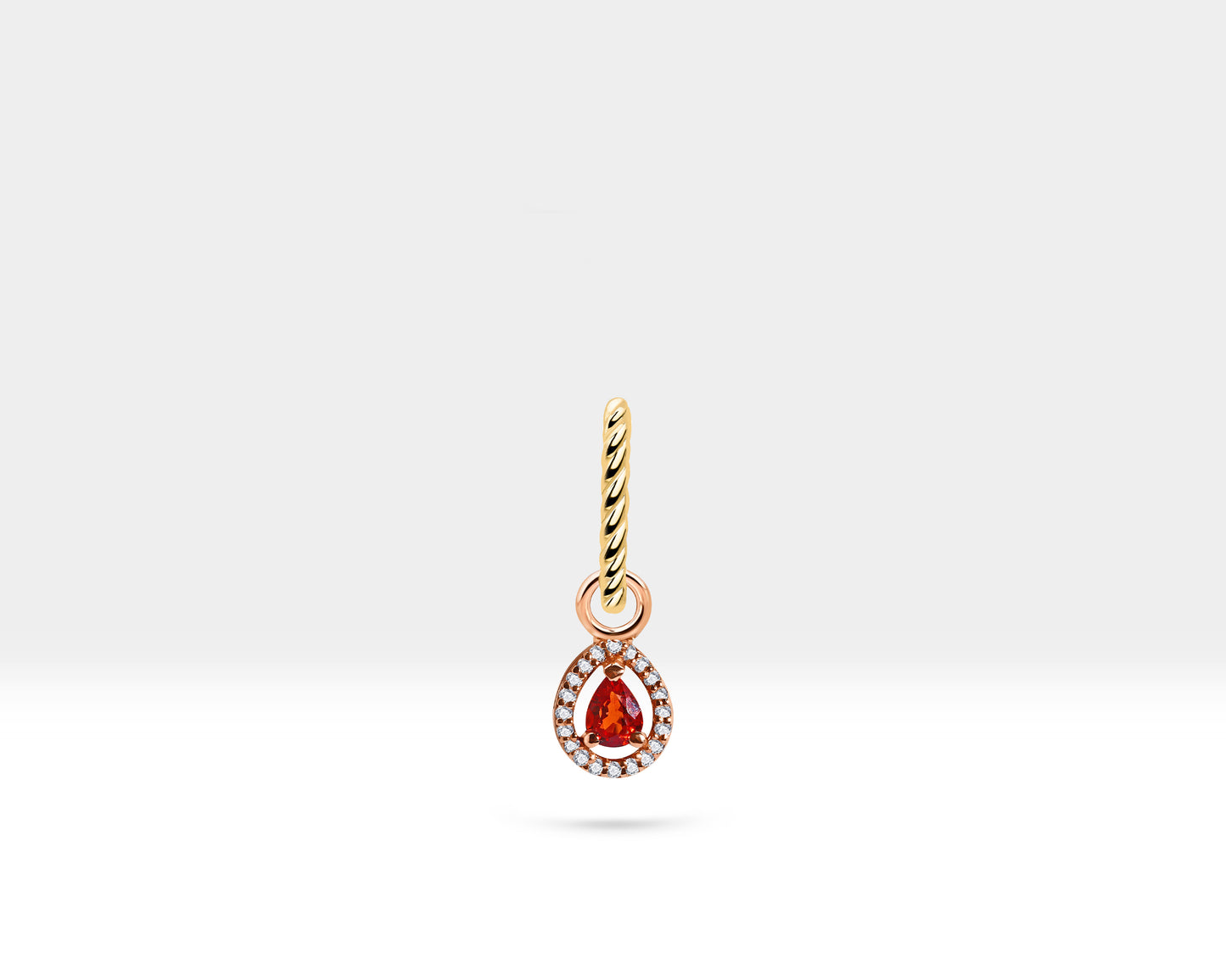 Damla Kırmızı Safir Sallantılı Küpe, 12 MM , 14K Sarı-Beyaz-Kırmızı Altın | LE00046DS