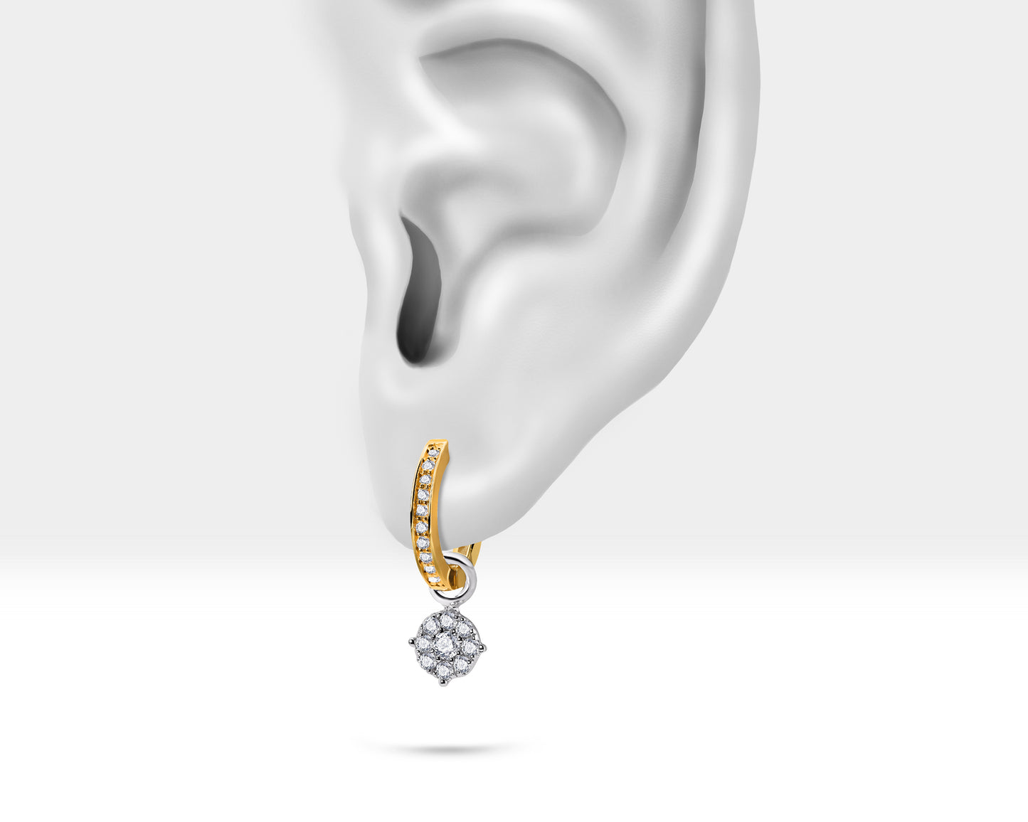 Pırlantalı Sallantı Küpe, 12 MM , 14K Sarı-Beyaz-Kırmızı Altın | LE00048D