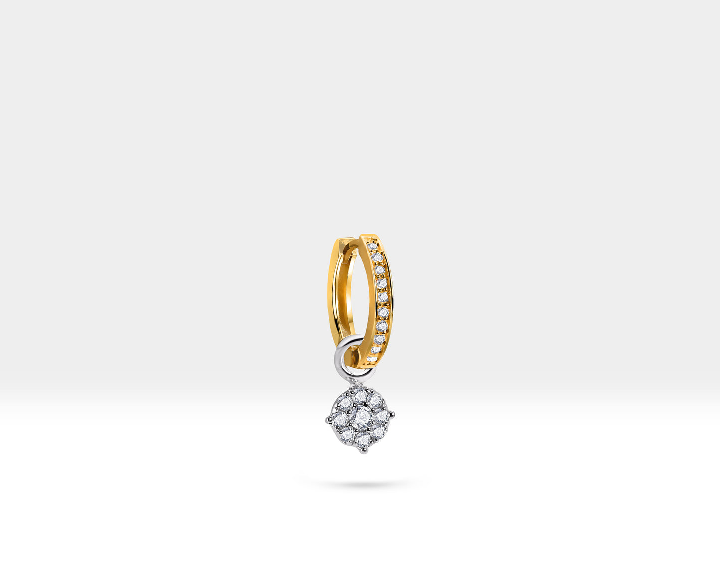 Pırlantalı Sallantı Küpe, 12 MM , 14K Sarı-Beyaz-Kırmızı Altın | LE00048D