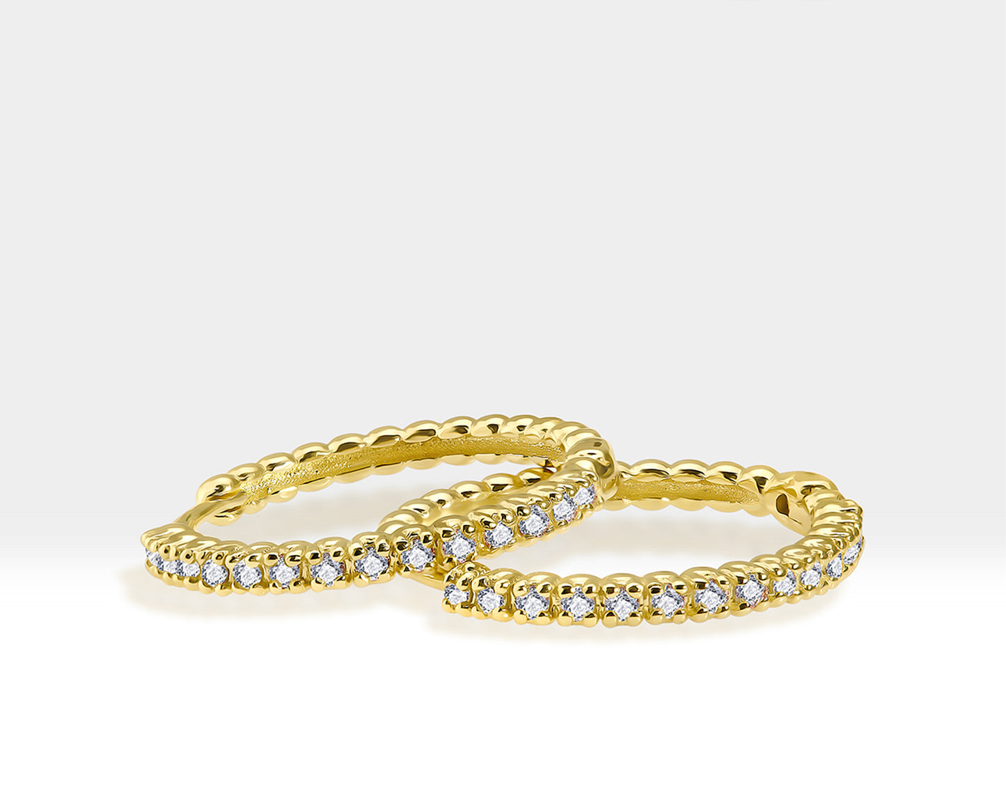 Boncuklu Halka Pırlantalı Küpe, 11-17 MM , 14K Sarı-Beyaz-Kırmızı Altın | LE00036D
