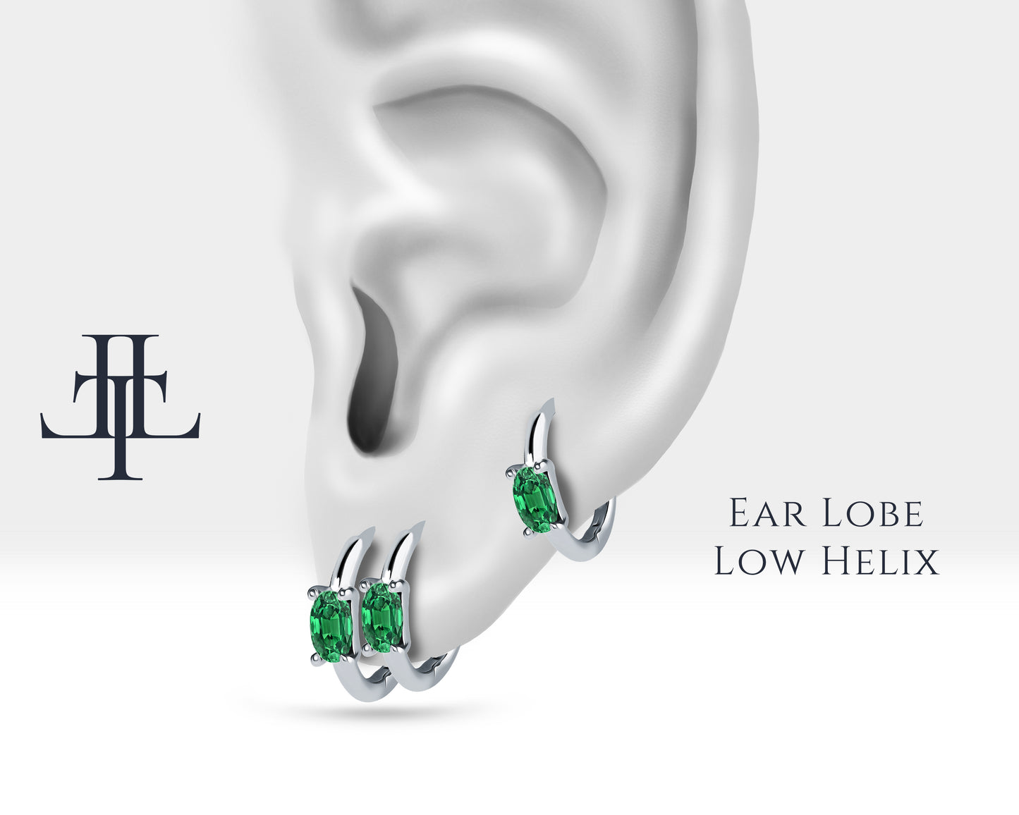 Oval Zümrüt Küpe, 12 MM , 14K Sarı-Beyaz-Kırmızı Altın | LE00026E