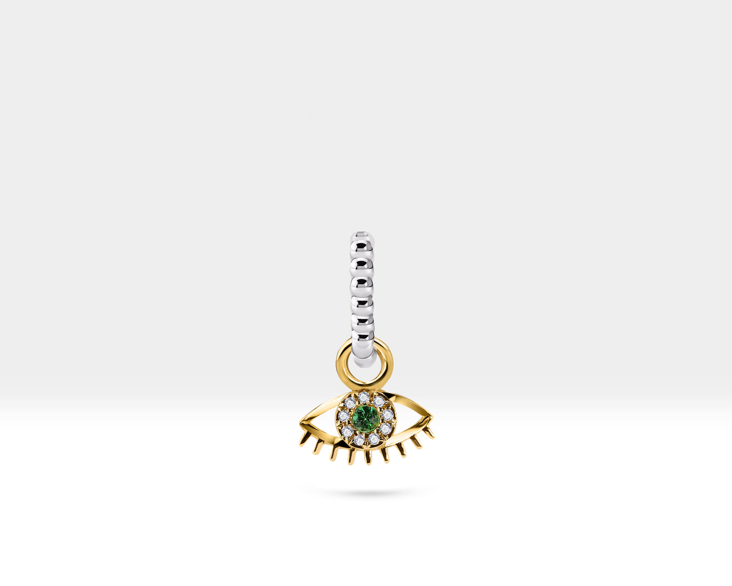 Yeşil Garnet Göz Sallantılı Küpe, 11 MM , 14K Sarı-Beyaz-Kırmızı Altın | LE00066DG