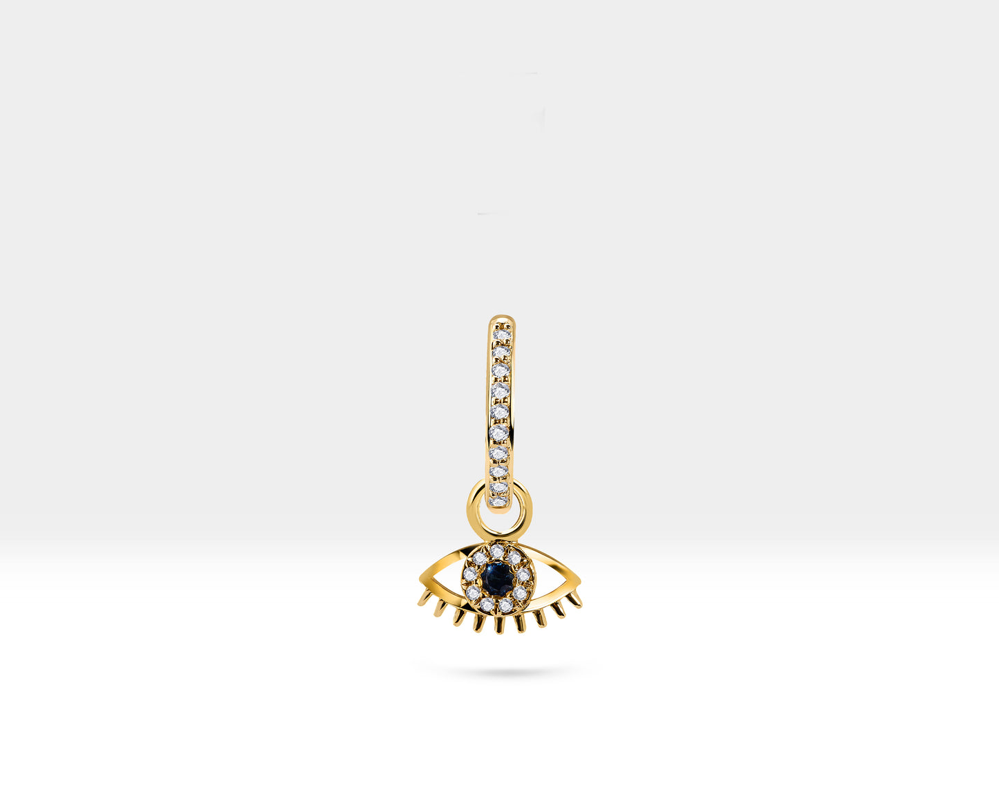 Safir Göz Sallantılı Küpe, 12 MM , 14K Sarı-Beyaz-Kırmızı Altın | LE00065DS