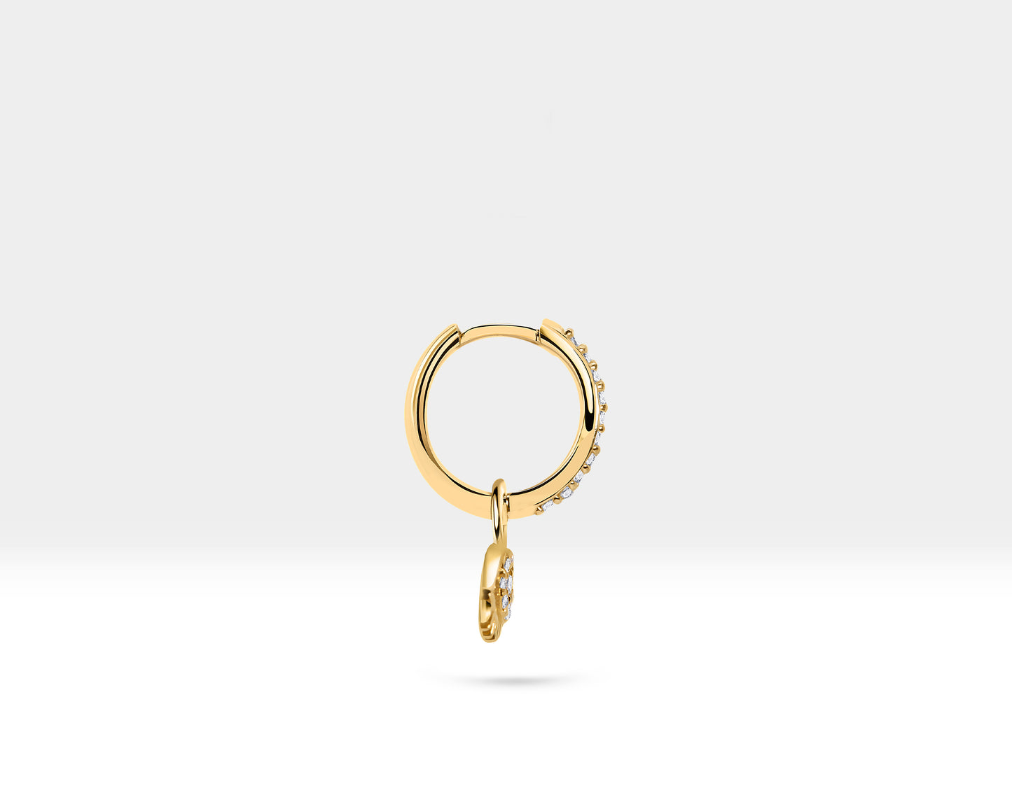 Safir Göz Sallantılı Küpe, 12 MM , 14K Sarı-Beyaz-Kırmızı Altın | LE00065DS