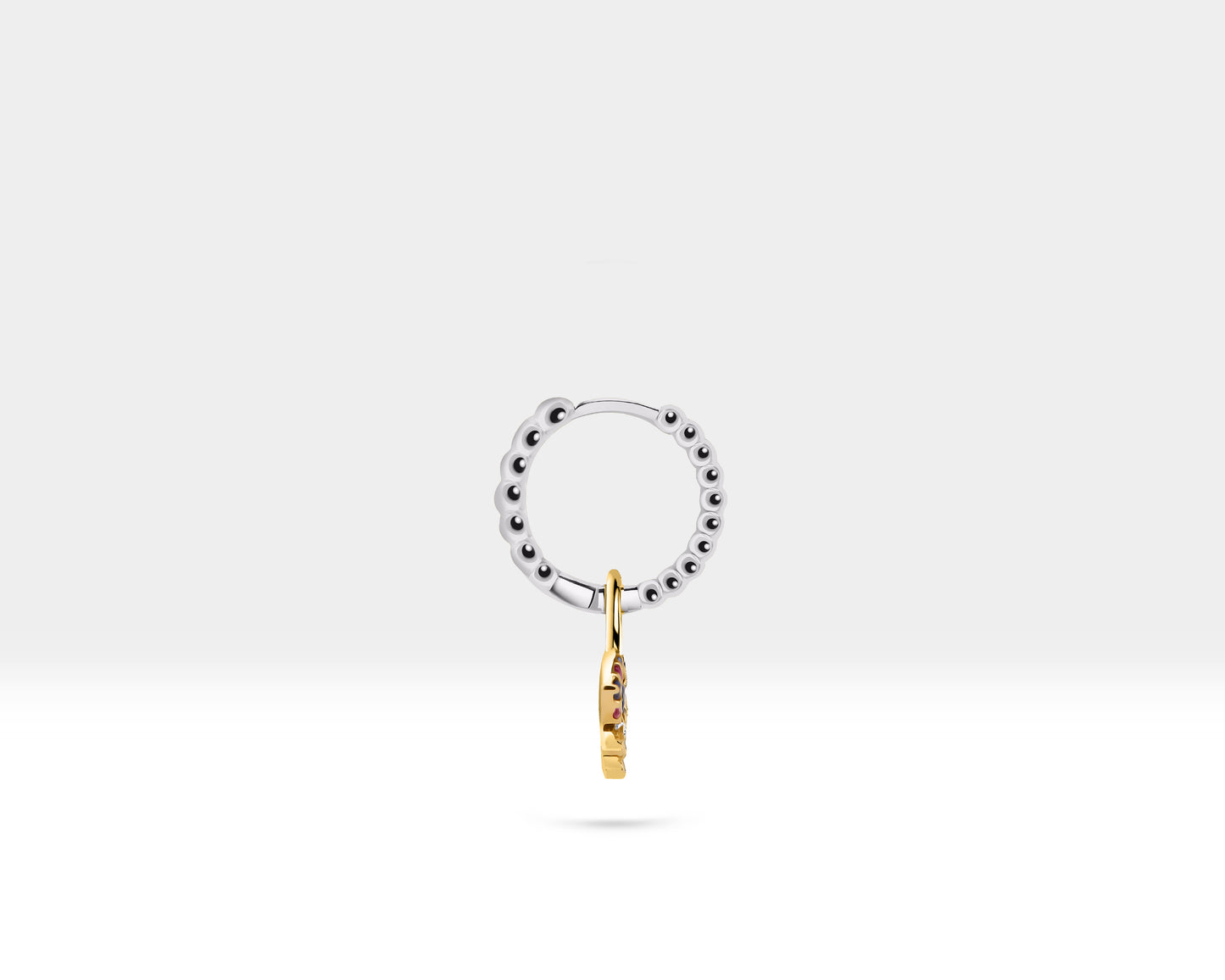 Renkli Safir Göz Sallantılı Küpe, 12 MM , 14K Sarı-Beyaz-Kırmızı Altın | LE00067MS