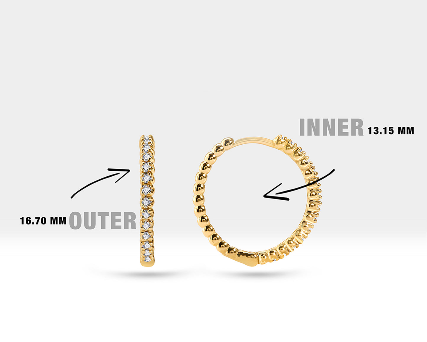 Boncuklu Halka Pırlantalı Küpe, 11-17 MM , 14K Sarı-Beyaz-Kırmızı Altın | LE00036D